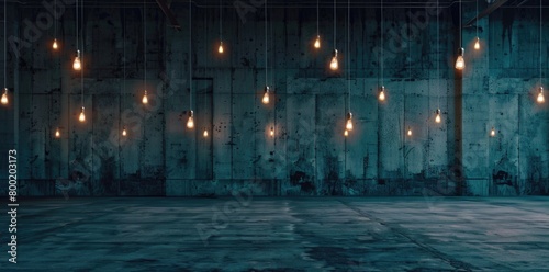 Empty warehouse with light bulbs photo