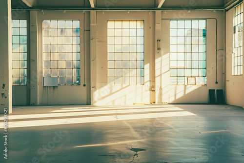 Empty white concrete warehouse in a industrial building
