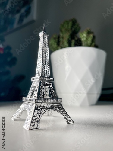 Silver Eiffel Tower Model Isolated on White Background