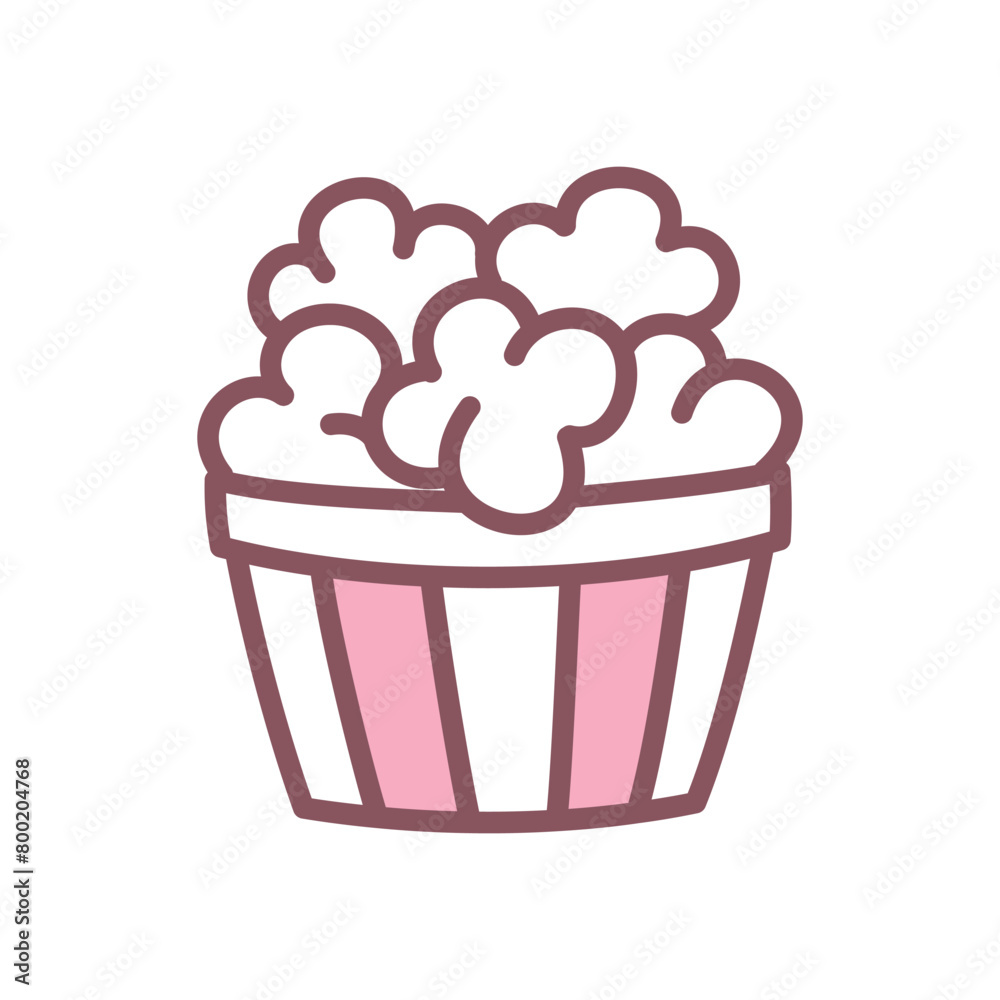 Cute popcorn bucket icon. Hand drawn illustration of snack food isolated on a white background. Kawaii sticker. Vector 10 EPS. Cute popcorn bucket icon. Hand drawn illustration of snack food isolated on a white background. Kawaii sticker. Vector 10 EPS.