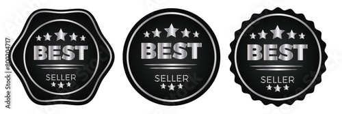 Set of premium luxury silver best seller badge icon flat vector illustration clipart isolated. Best seller sticker, label, banner, ribbon collection. Set of best seller metal emblem for sale. 11:11 