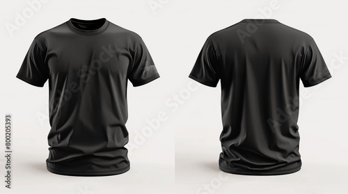 Black T-Shirt Template Featuring Eye-Catching Front Design and Stylish Back Print, Displayed with Stunning Clarity Against Pure White Background, Perfect for Showcasing Custom Apparel Concepts