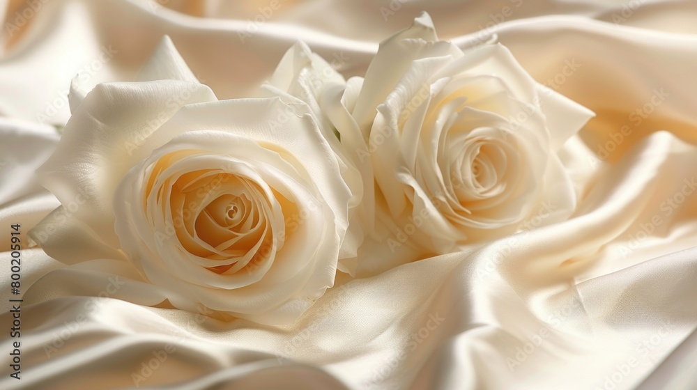 White roses lying on white satin White roses lying on white satin