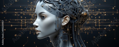 An Ultrawide Banner Featuring a Robotic Female Head Representing AI and ML
