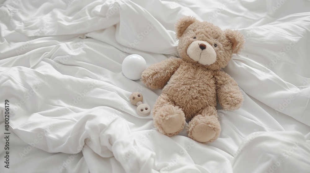 Brown teddy bear on a white bed sheet backgrounds