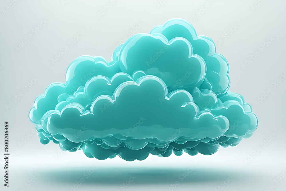Abstract turquoise color curly cloud isolated on white background. Textured cartoon 3D illustration. Glossy surface Abstract turquoise color curly cloud isolated on white background. Textured cartoon 3D illustration. Glossy surface