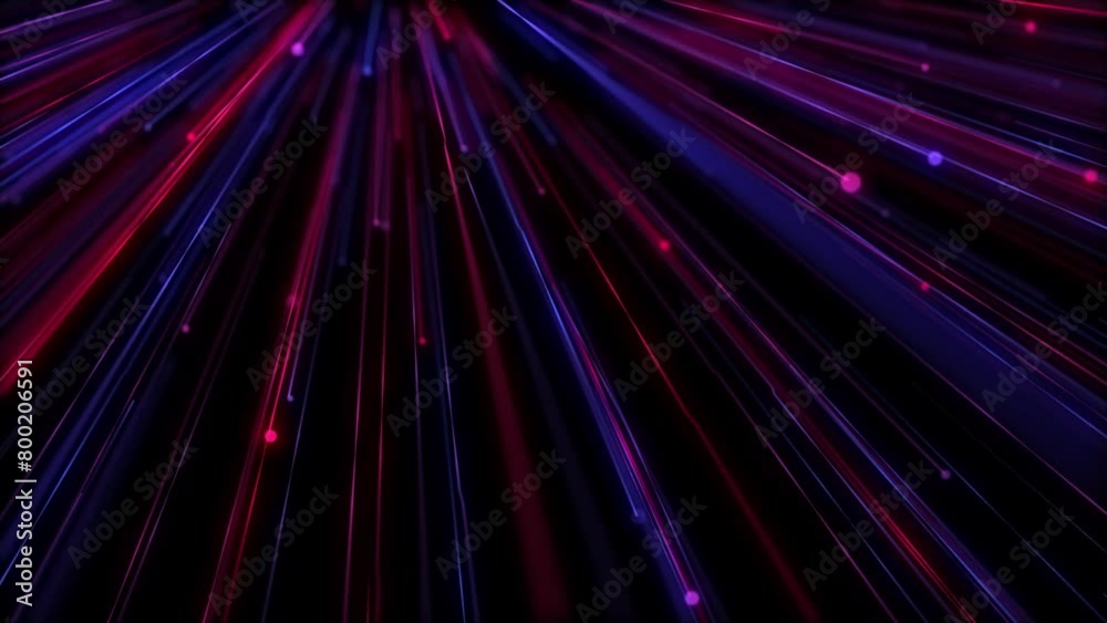 A high speed stream of neon red and blue digital fiber optic light beam