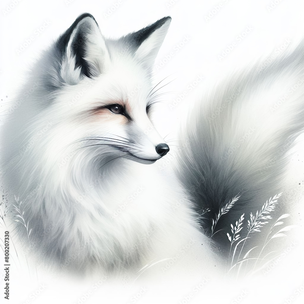 흰 배경, 흰색 여우 (White background, white fox)
