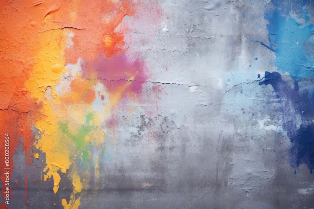 colorful wet paint on grey wall