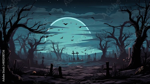 Ominous Graveyard Full Moon Night with Copy Space Wallpaper photo