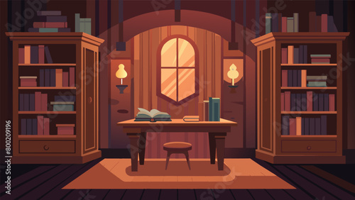 A thoughtfully designed study adorned with intricate wood paneling and soft lighting providing a refined and serene environment for reading and.