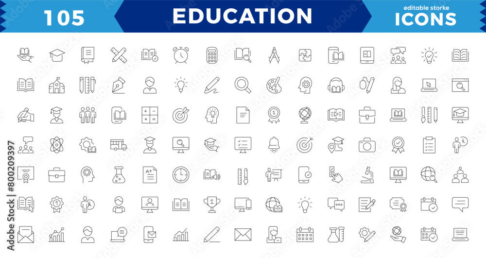 Education Line pixel Perfect Icons set.modern thin line style of school ...