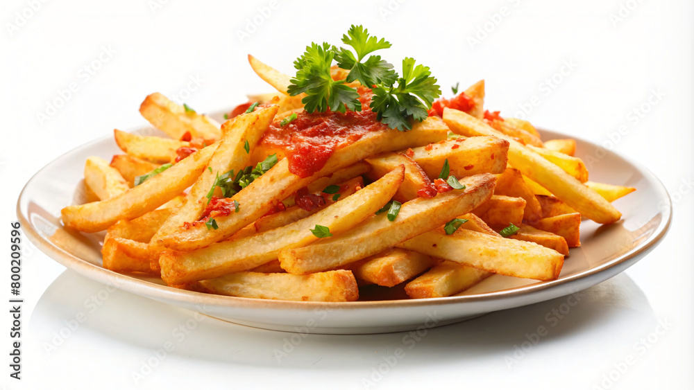 French Fries, Ketchup, and Vegetables on a Plate