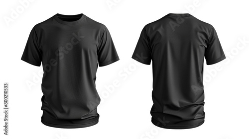 Front and back of a plain black t-shirt for mockup