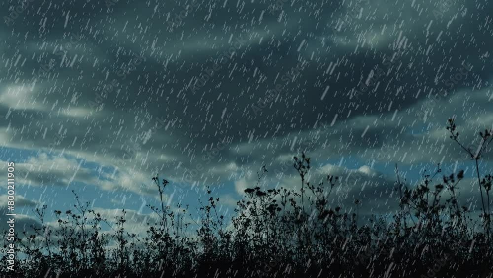  Rain with strong lightning, thunderstorm with flash in the sky, climate changing, rain animation, rainy weather video wallpaper.