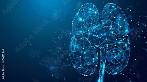 Abstract image of human kidneys. Human Internal Organ kidneys consisting of points, lines and shapes forming a complex network of arteries and veins.