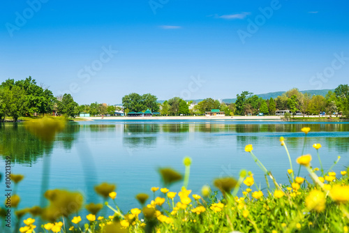 Spring day of Jarun lake in Zagreb, Croatia, popular tourist destination