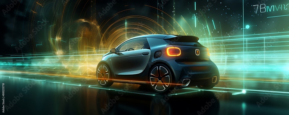 A HUD Representation of Futuristic Electric Smart Car Banner A HUD Representation of Futuristic Electric Smart Car Banner