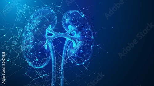 The structure of the kidneys is formed by a framework of light connections (lines and dots), which impressively emphasizes the complex network of veins and arteries.Modern technologies and medicine photo
