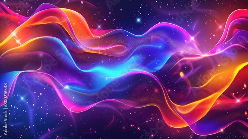 Neon light colorful wavy liquid abstract wallpaper on dark background ,Glowing neon waves, resembling a vibrant sea of electric colors, flowing with mesmerizing patterns 