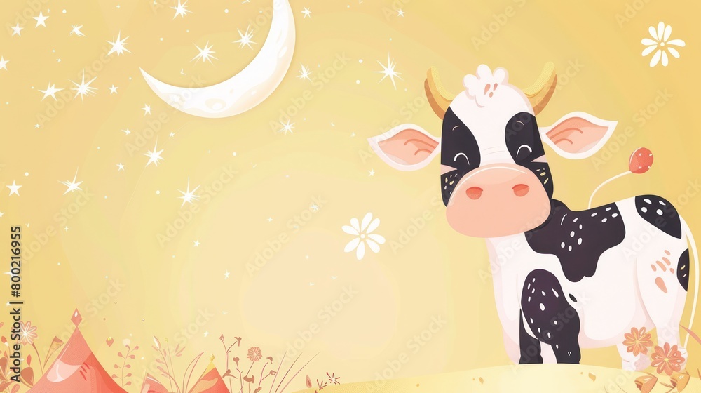 Naklejka premium Illustration of a sacrificial cow for the Islamic Eid al-Adha holiday Islamic ornaments in the background.