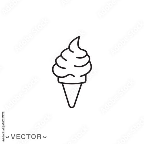 ice cream icon, cone waffle vanilla ice cream, thin line symbol isolated on white background, editable stroke eps 10 vector illustration