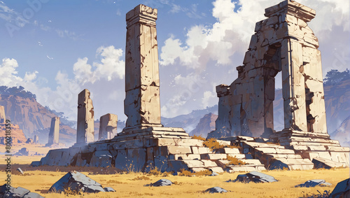 Ancient ruins on a windswept plateau. photo