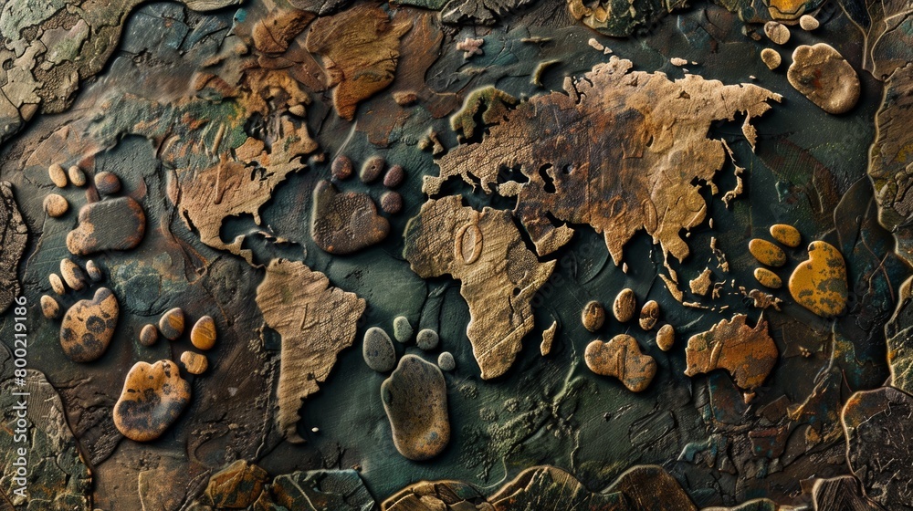 A collage of animal footprints forming an Earth Day logo. A collage of animal footprints forming an Earth Day logo.