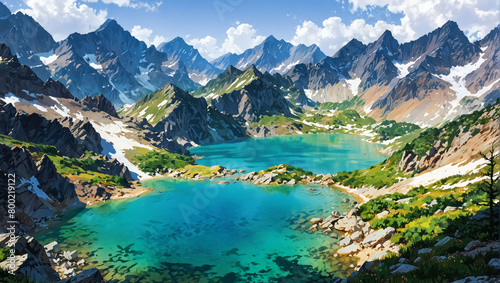 Alpine lakes nestled in the mountains. © xKas