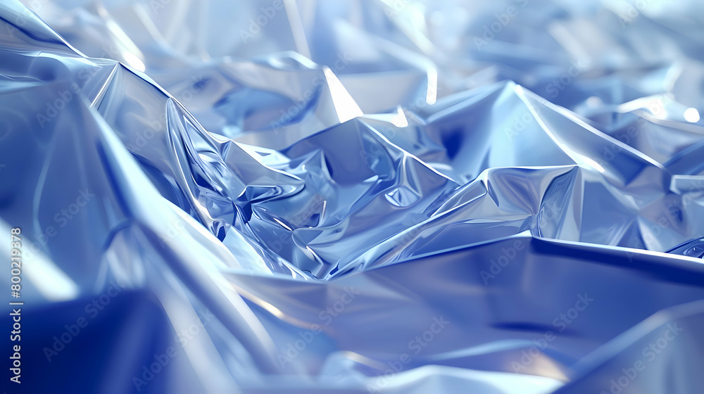 A high-definition image of a scene featuring sharp, angular geometric shapes in bright silver, overlaid with a layer of soft, wavy lines in translucent blue, creating a striking visual contrast