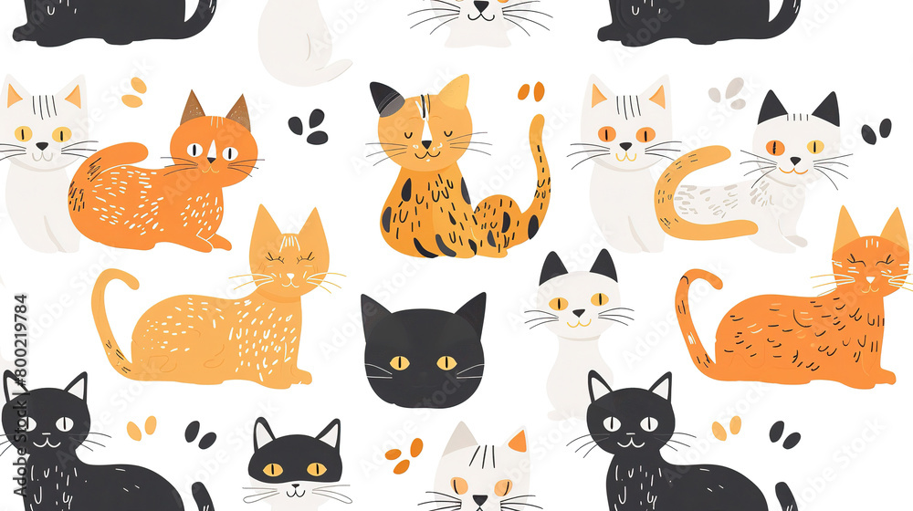 happy baby cat kitten animal seamless pattern nursery design cartoon style illustration with grungy texture, Generative Ai happy baby cat kitten animal seamless pattern nursery design cartoon style illustration with grungy texture, Generative Ai