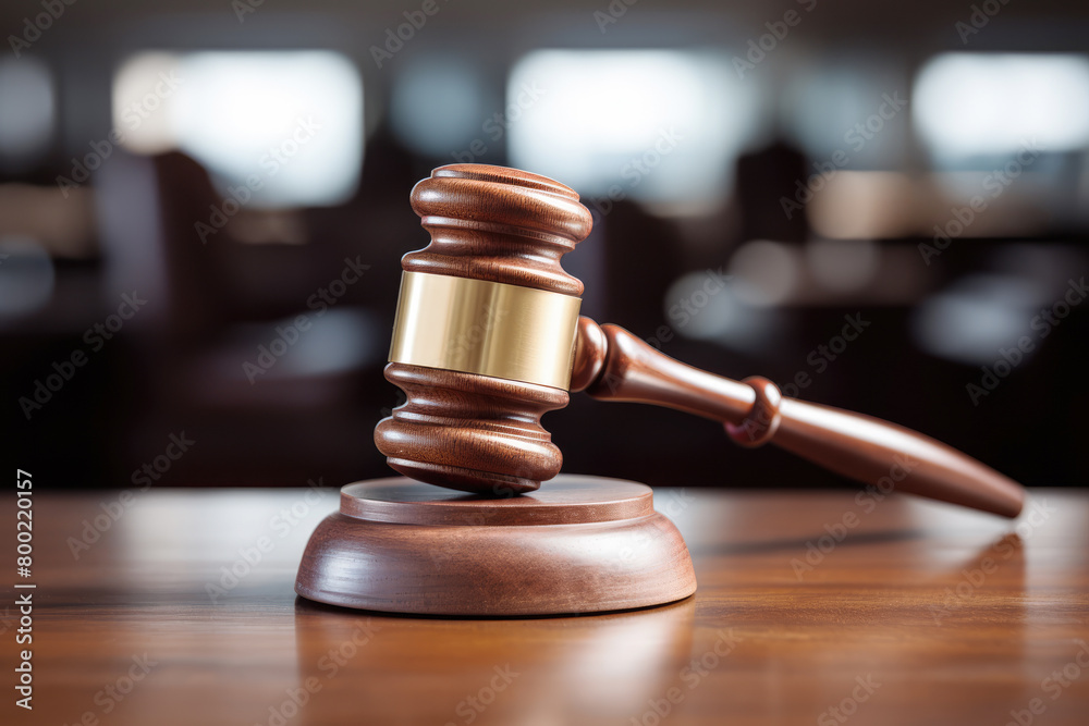 generated Illustration of judge hammer on wooden table background generated Illustration of judge hammer on wooden table background