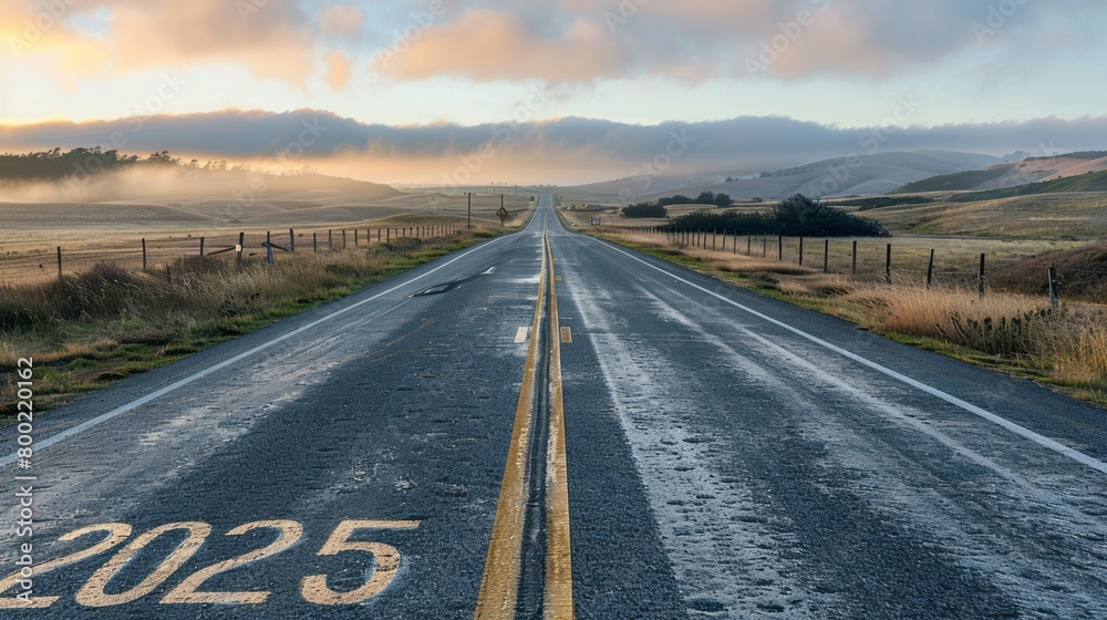 Fototapeta premium Road with 2025 Printed on Asphalt