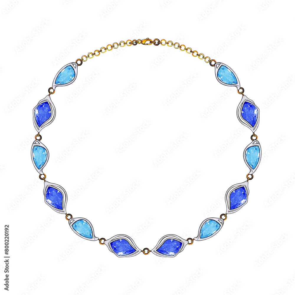 Necklace jewelry modern art design set with blue topaz and blue sapphire sketch by hand on paper.
Necklace jewelry modern art design set with blue topaz and blue sapphire sketch by hand on paper.