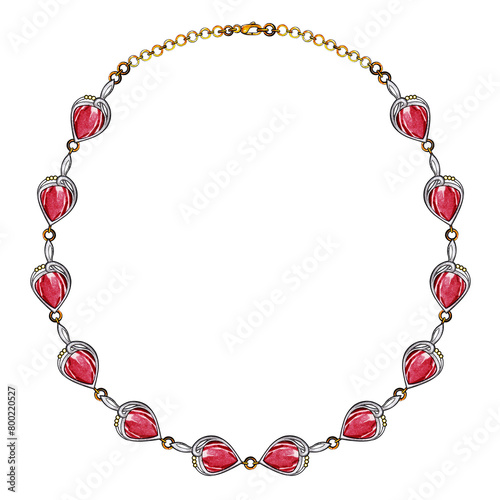 Necklace jewelry modern art design set with red sapphire sketch by hand on paper.	
