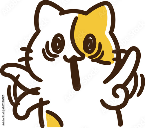 恐ろしい形相で慌てふためくかわいいねこのキャラクターのコミカルなイラスト