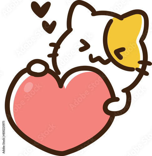 ハートを抱えるかわいいねこのキャラクターの上半身イラスト