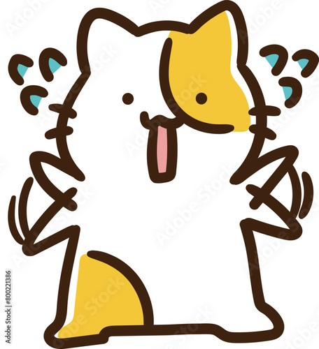 手足をバタバタさせて慌てるかわいいねこのキャラクターのコミカルなイラスト