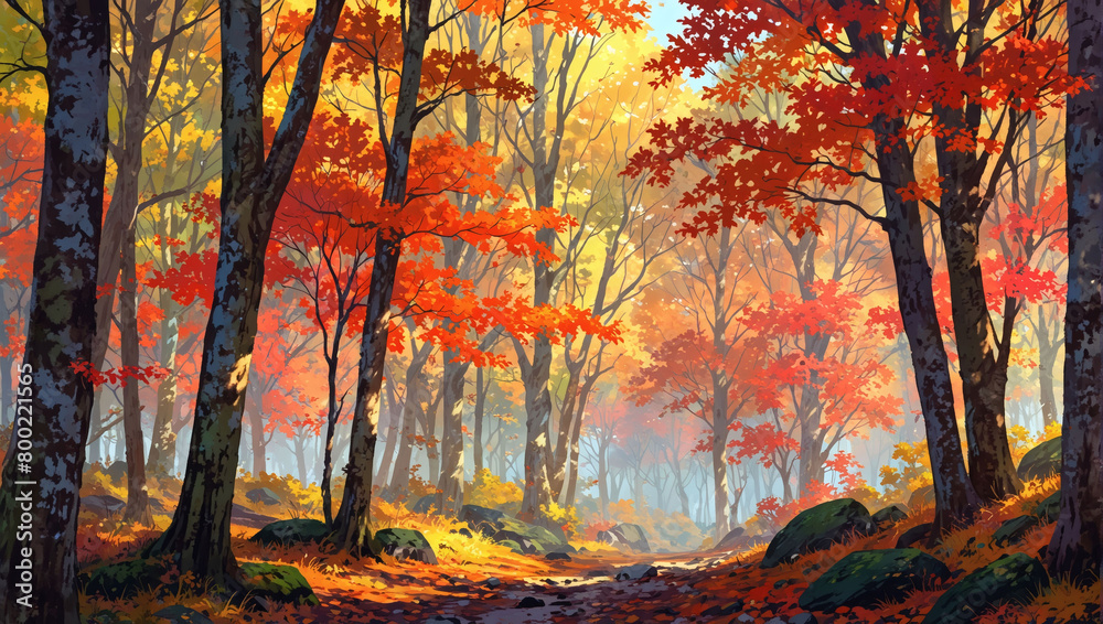Beech forest with vibrant autumn colors.