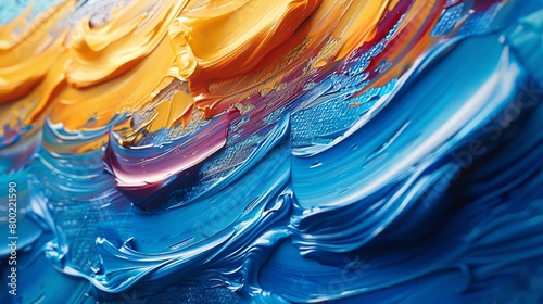 Artistic expression in action, close-up on a paintbrush transforming a canvas, the dance of colors photo