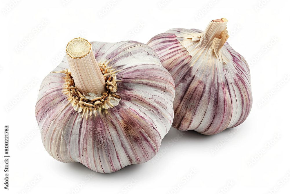 Obraz premium Two garlic cloves isolated on white background cutout