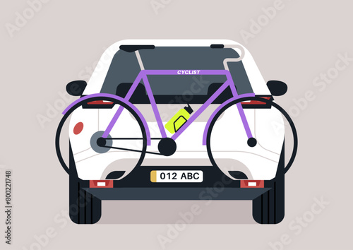 Road Trip Readiness, A Hatchback car Equipped with a rear-mounted bicycle rack