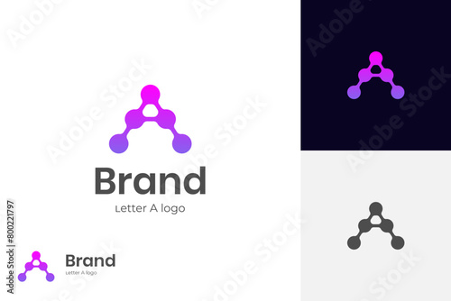 simple Letter A tech logo icon design with molecule dots graphic idea creative logo symbol for brand identity, initial artificial intelligence signs