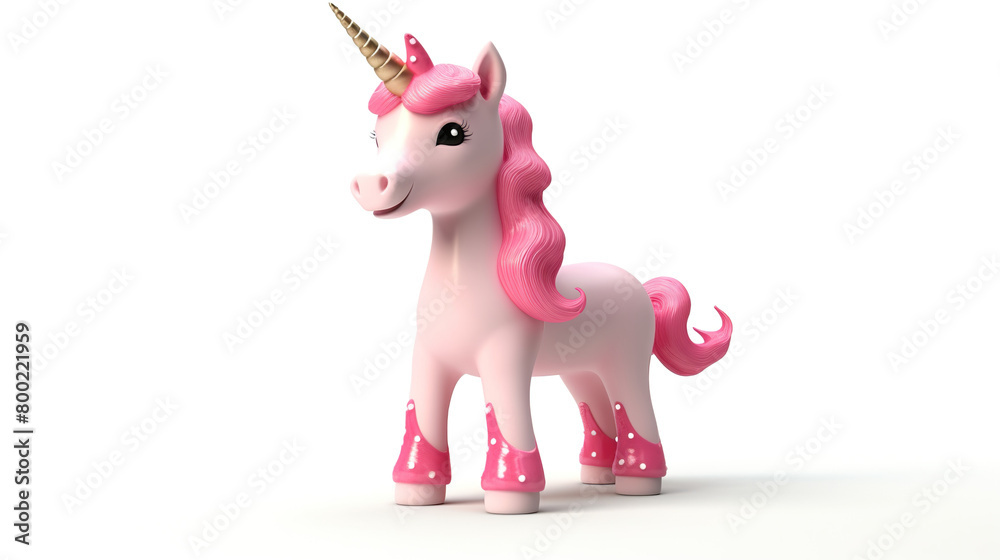 Cute pink unicorn with stars on a white background that is isolated