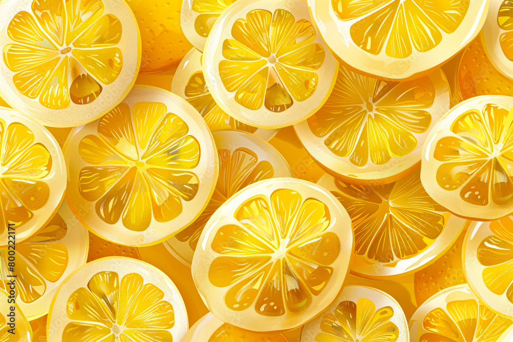 Fresh Lemon Slice Vector Pattern: Vibrant, High-Quality Illustration with Cinematic Lighting on Yellow Background Fresh Lemon Slice Vector Pattern: Vibrant, High-Quality Illustration with Cinematic Lighting on Yellow Background