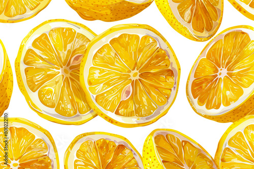 Fresh Lemon Slice Seamless Pattern: Vibrant Vector Art in High Resolution on Yellow Background photo