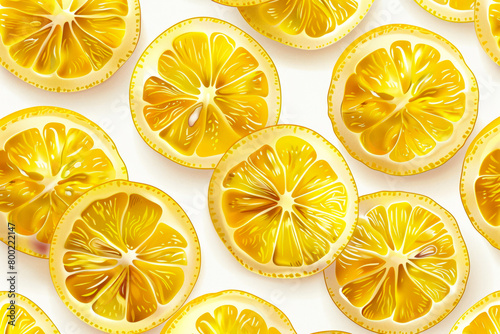 Lemon Slice Delight: Seamless Vector Pattern with Cinematic Lighting on Yellow Background photo