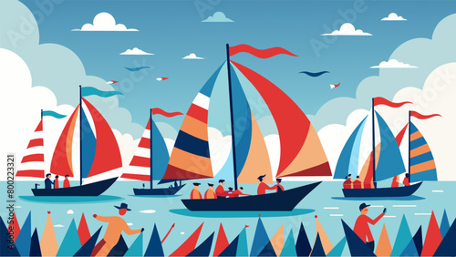 The sound of cheering fills the air as sailboats with fluttering flags pass by in a friendly Independence Day regatta a true celebration of our. Vector illustration photo
