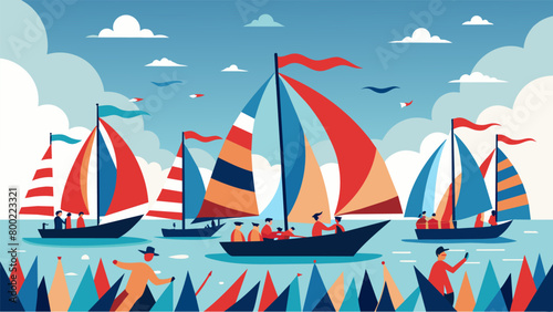 The sound of cheering fills the air as sailboats with fluttering flags pass by in a friendly Independence Day regatta a true celebration of our. Vector illustration