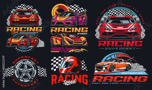 Drag racing colorful set stickers